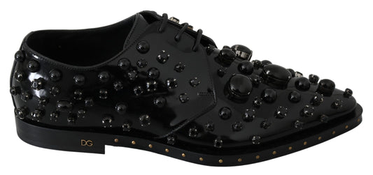 Scarpe broque in pelle nera con cristalli