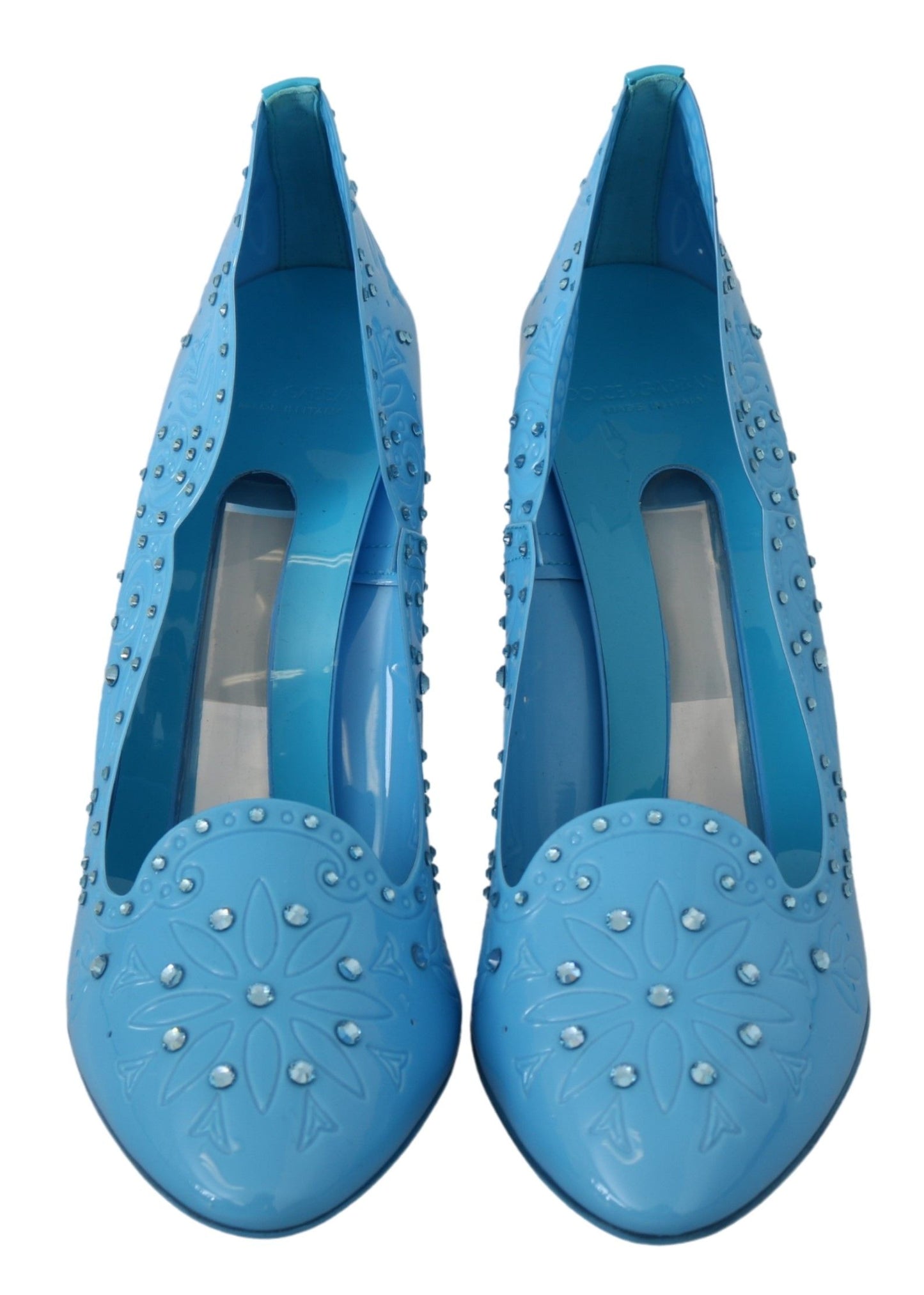 Blaue CINDERELLA-Absatzschuhe mit Kristallblumenmuster