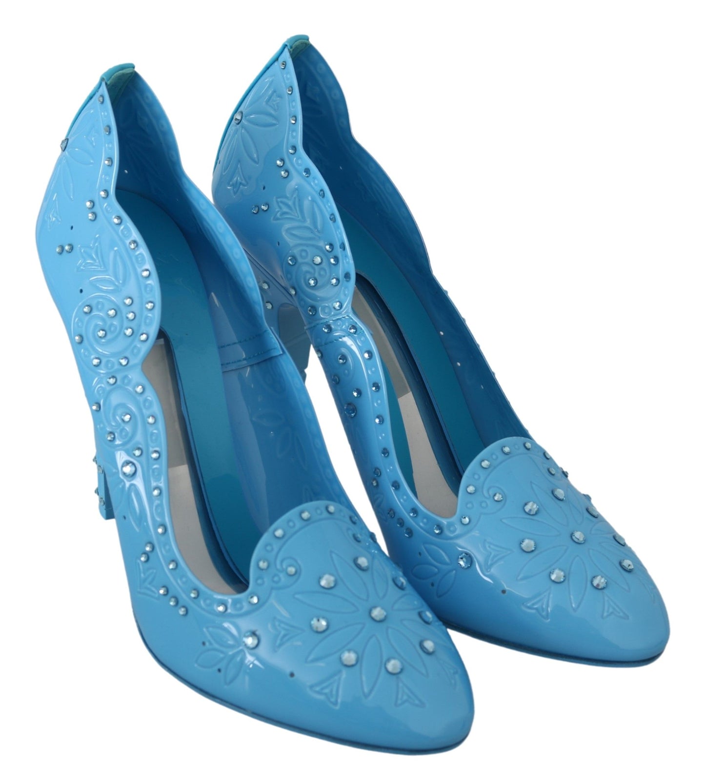 Scarpe con tacco Cenerentola floreali in cristallo blu