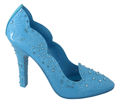 Blaue CINDERELLA-Absatzschuhe mit Kristallblumenmuster