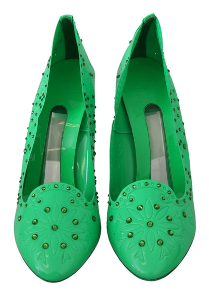 Scarpe con tacco floreale in cristallo verde CINDERELLA