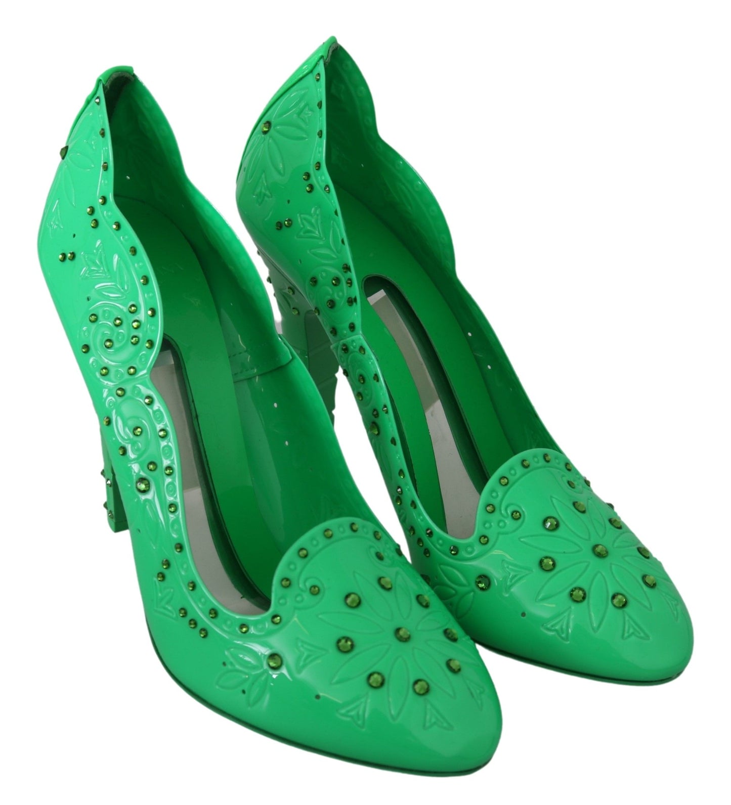 Scarpe con tacco floreale in cristallo verde CINDERELLA