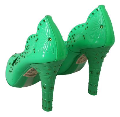 Scarpe con tacco floreale in cristallo verde CINDERELLA