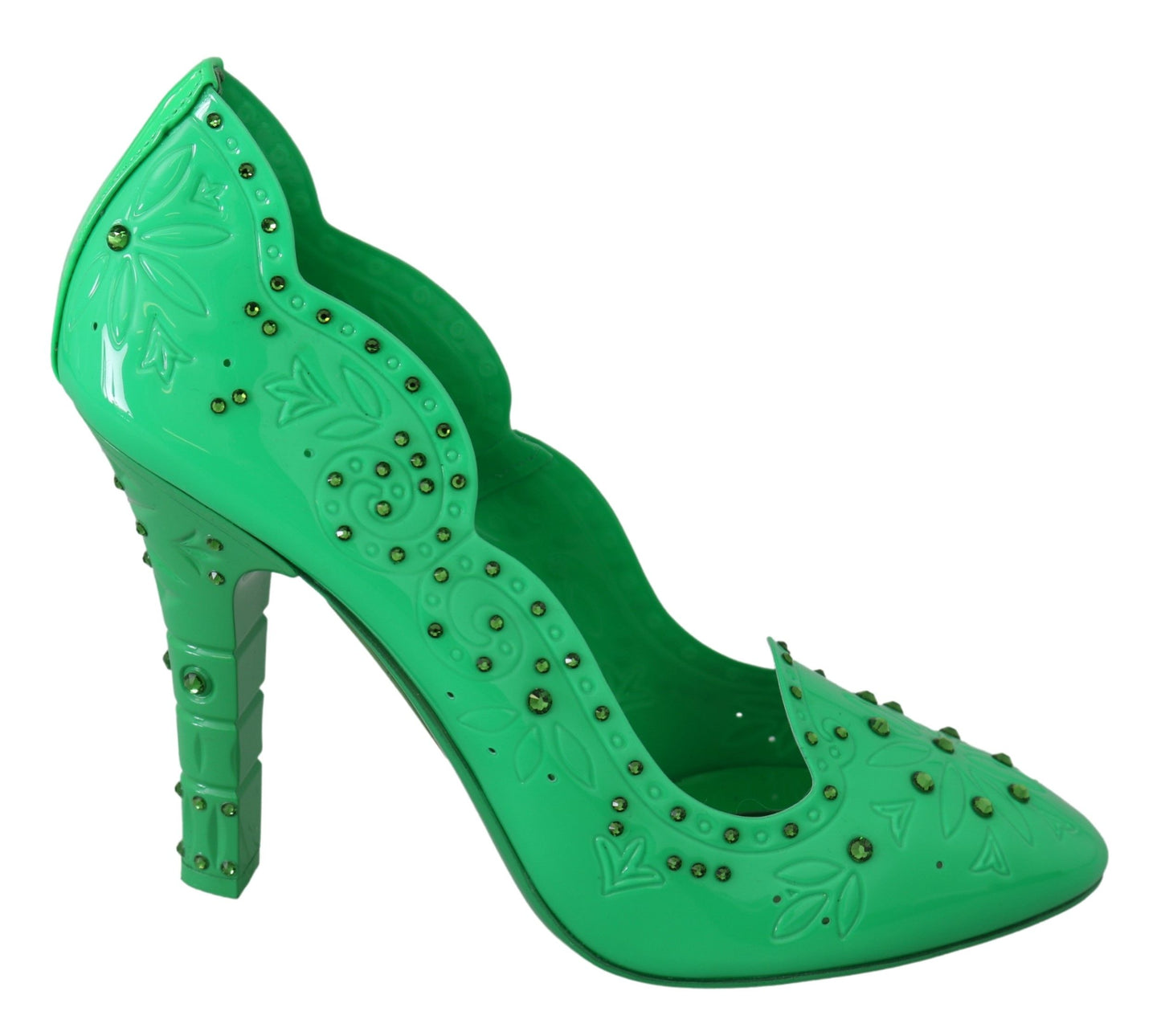 Scarpe con tacco floreale in cristallo verde CINDERELLA