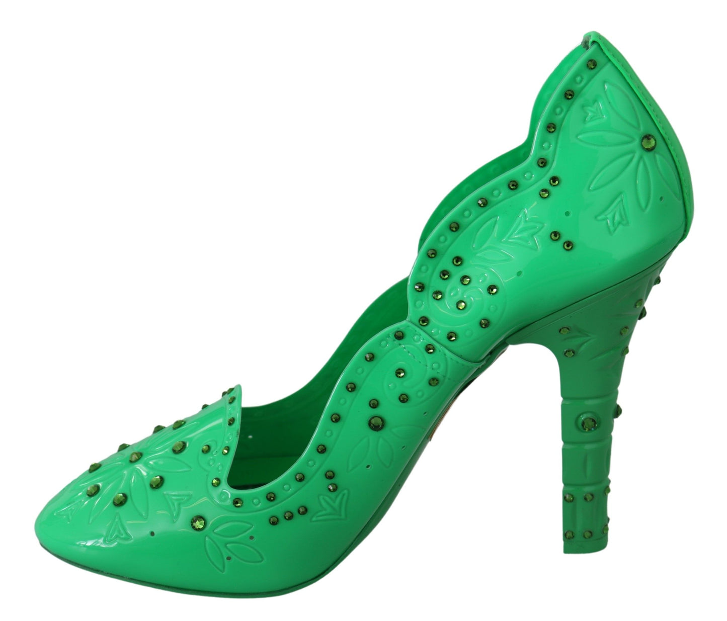 Scarpe con tacco floreale in cristallo verde CINDERELLA