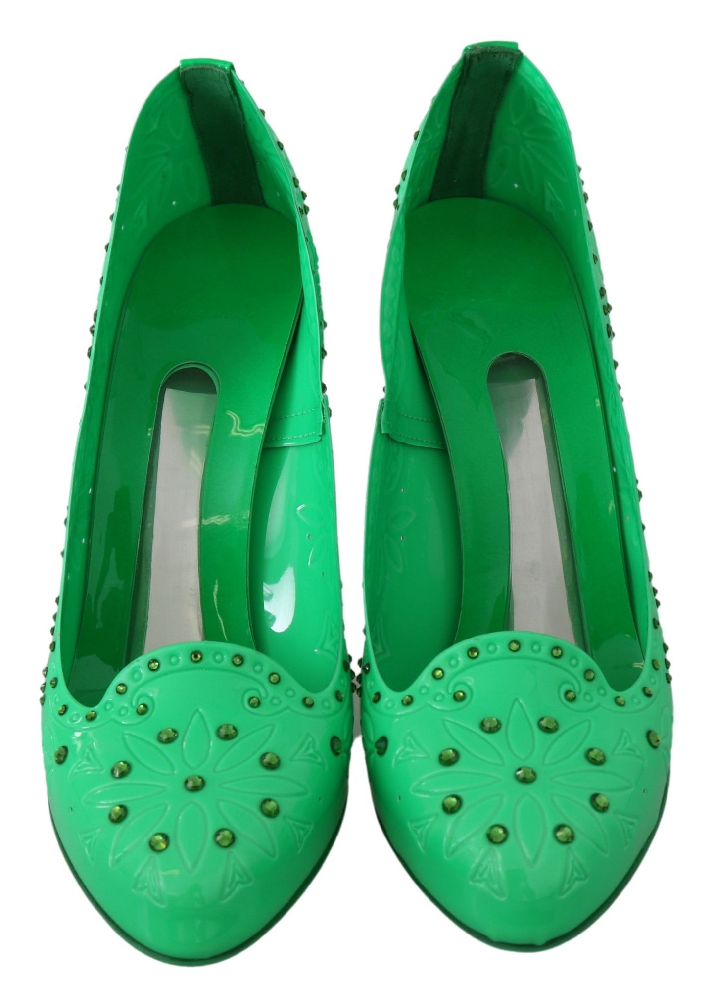 Scarpe con tacco CINDERELLA floreali in cristallo verde