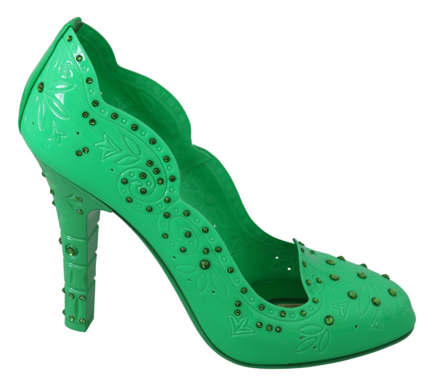 Scarpe con tacco CINDERELLA floreali in cristallo verde