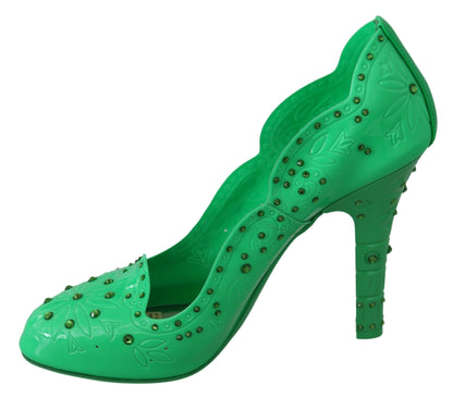 Grüne Kristall-Blumen-CINDERELLA-Heels-Schuhe