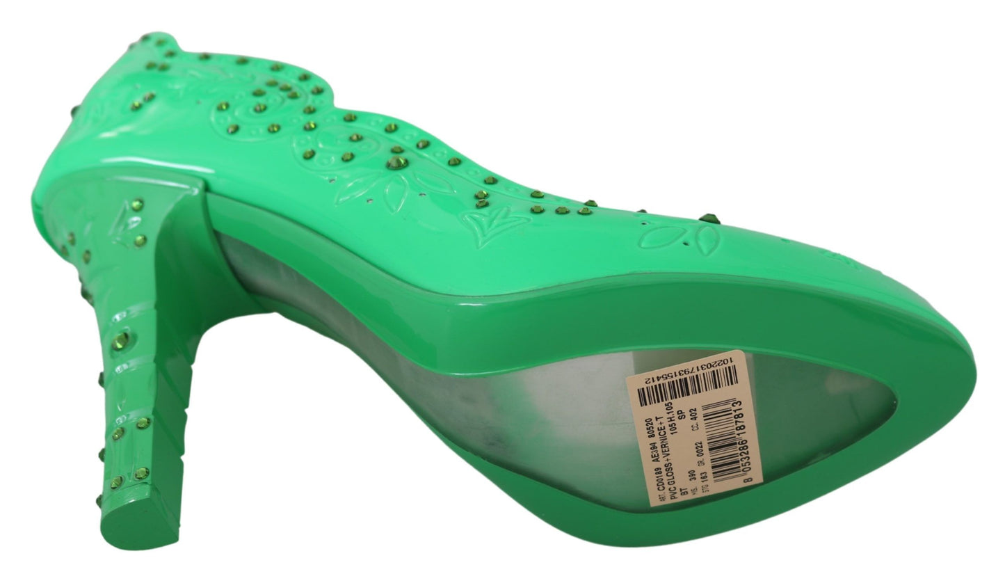 Scarpe con tacco CINDERELLA floreali in cristallo verde