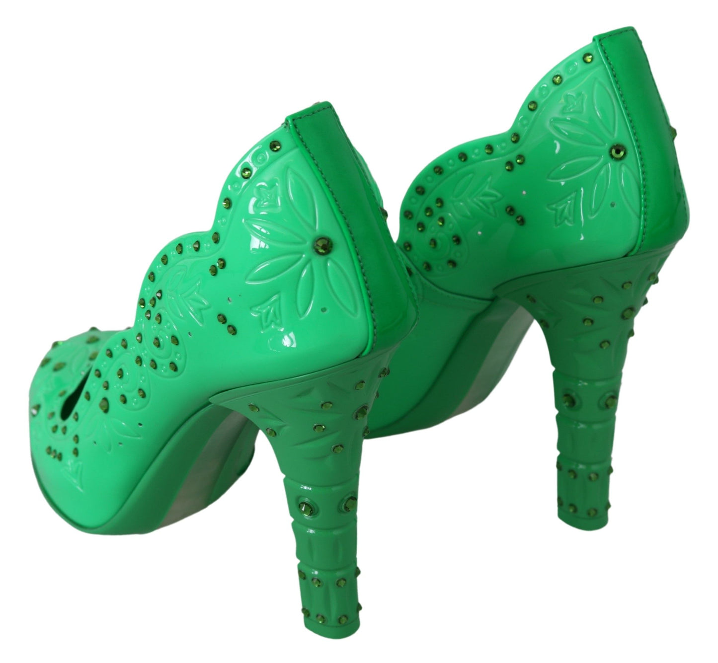 Scarpe con tacco CINDERELLA floreali in cristallo verde