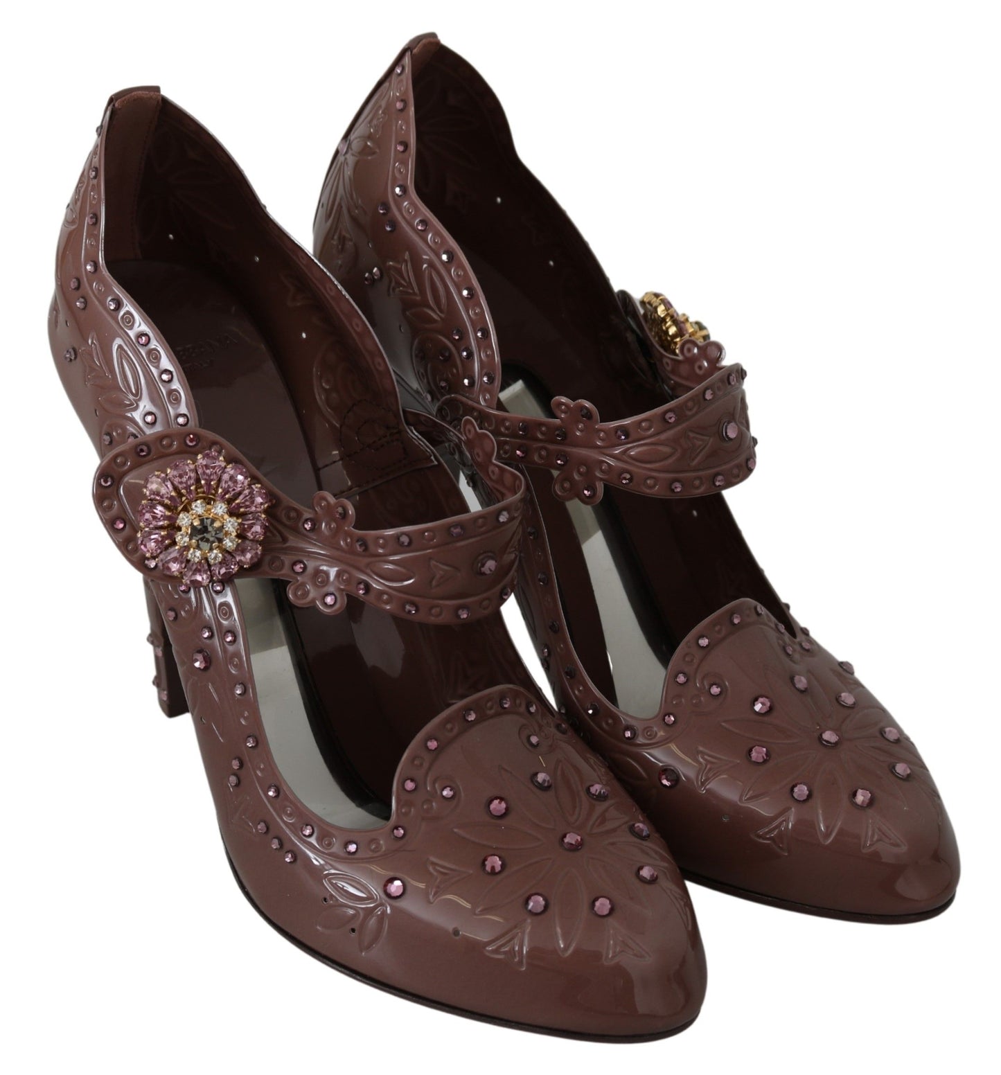 Chaussures à talons CINDERELLA en cristal floral marron