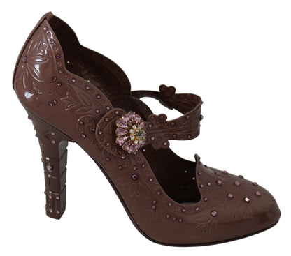 Chaussures à talons CINDERELLA en cristal floral marron