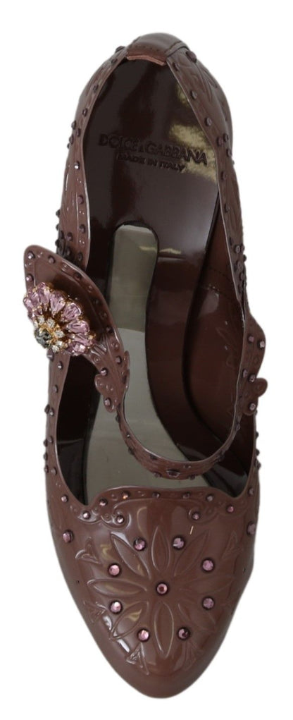 Scarpe con tacco CINDERELLA in cristallo floreale marrone