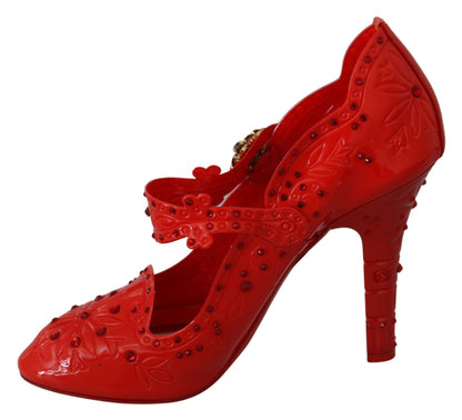 Chaussures à talons CENDRILLON en cristal floral rouge