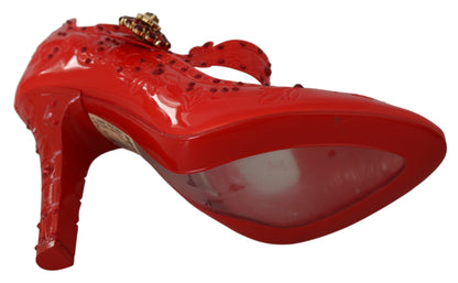 Scarpe con tacco CINDERELLA in cristallo floreale rosso