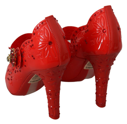 Chaussures à talons CENDRILLON en cristal floral rouge