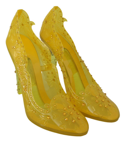 Scarpe con tacco CINDERELLA in cristallo floreale giallo