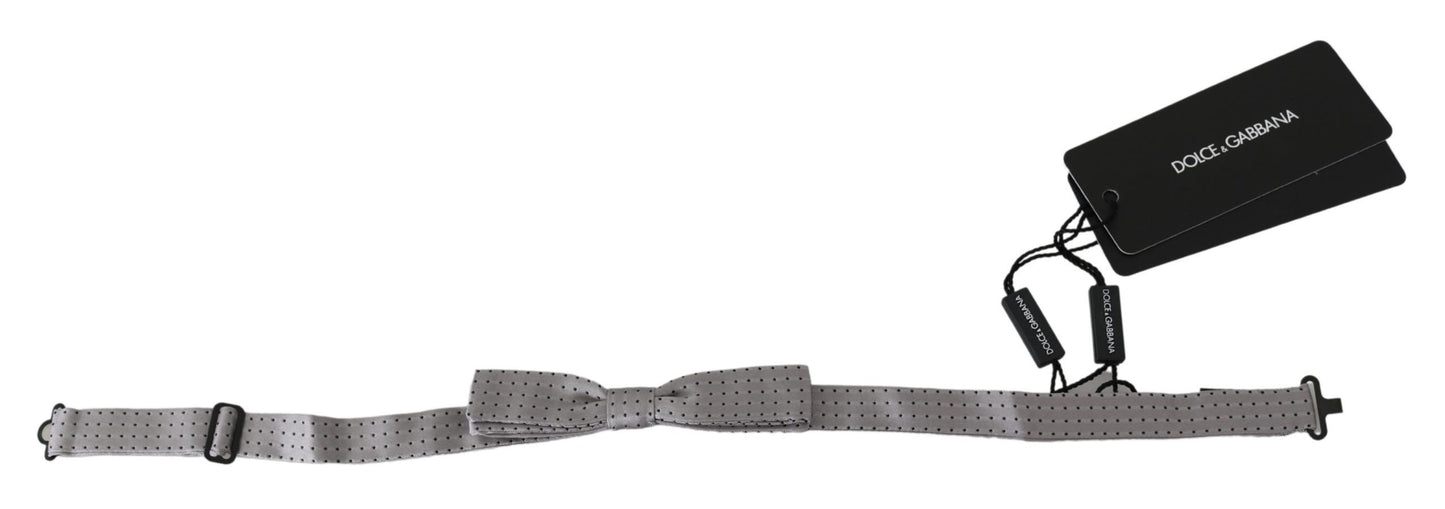 Dolce & Gabbana Elegant Silk Gray Polka Dot Bow Tie