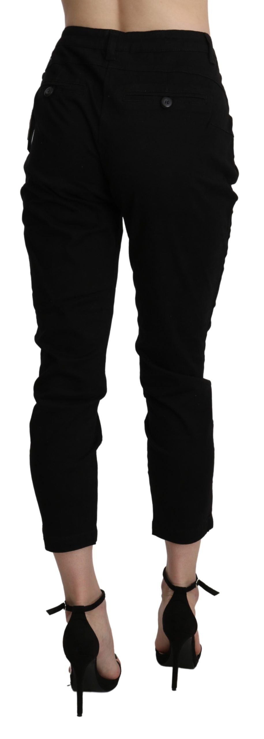 Pantalon capri court skinny taille haute en coton noir