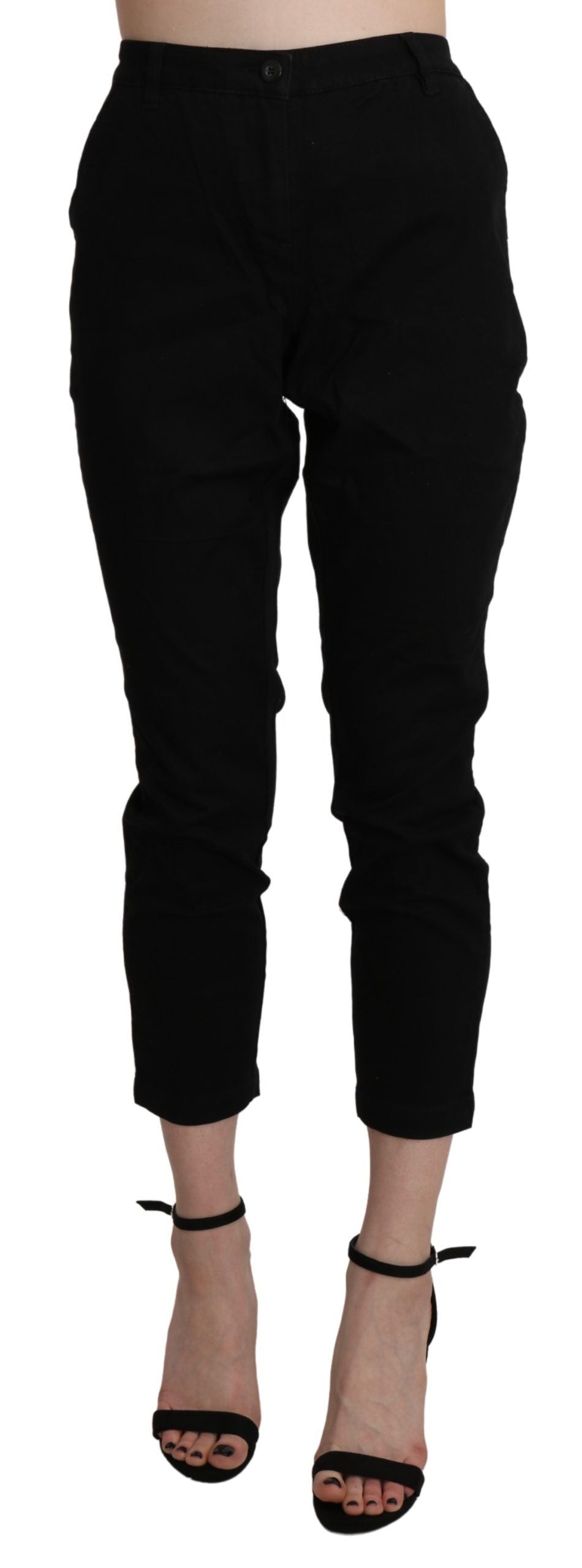 Pantalon capri court skinny taille haute en coton noir