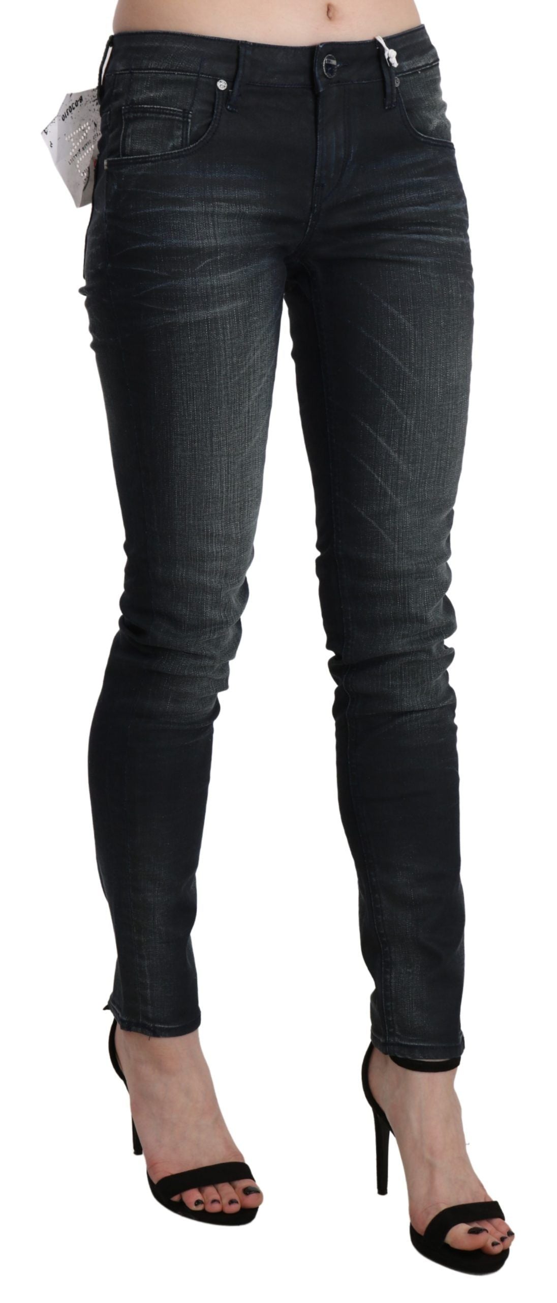 Pantalon en denim skinny taille basse bleu délavé