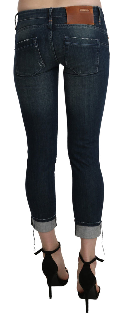 Pantalon en denim court skinny taille basse bleu délavé