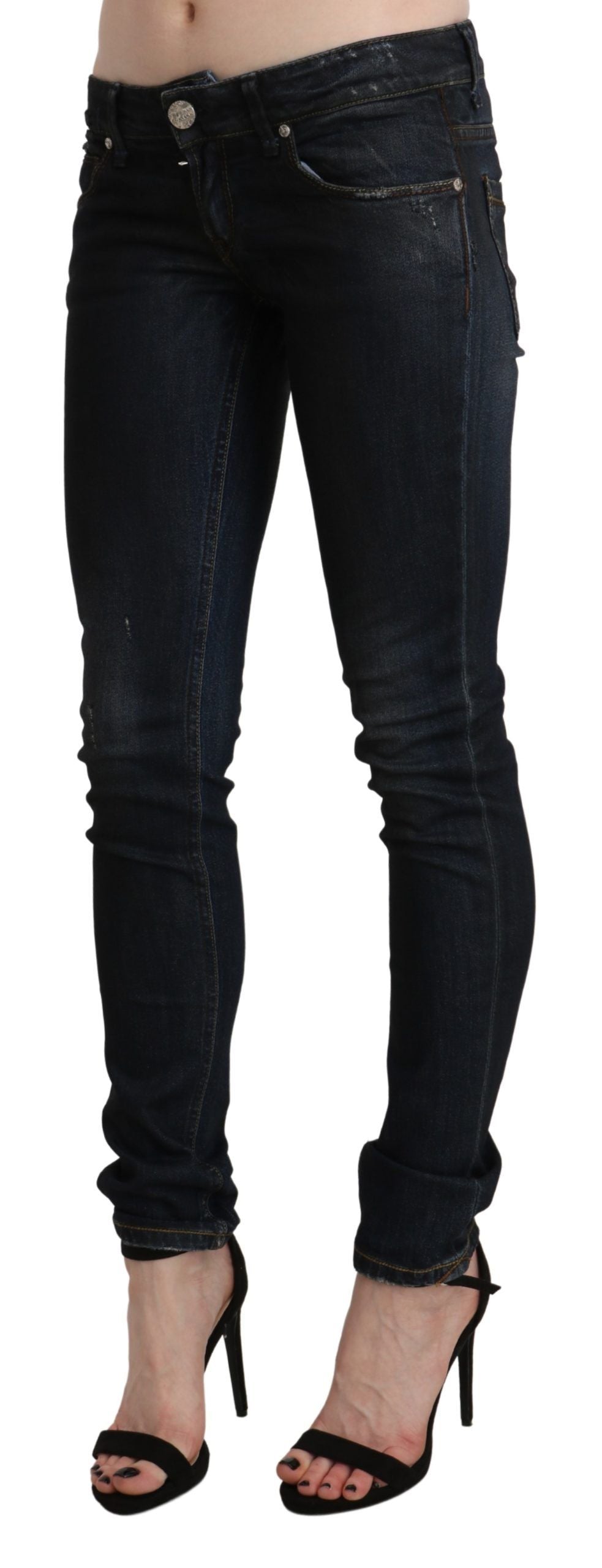 Jean skinny taille basse noir délavé