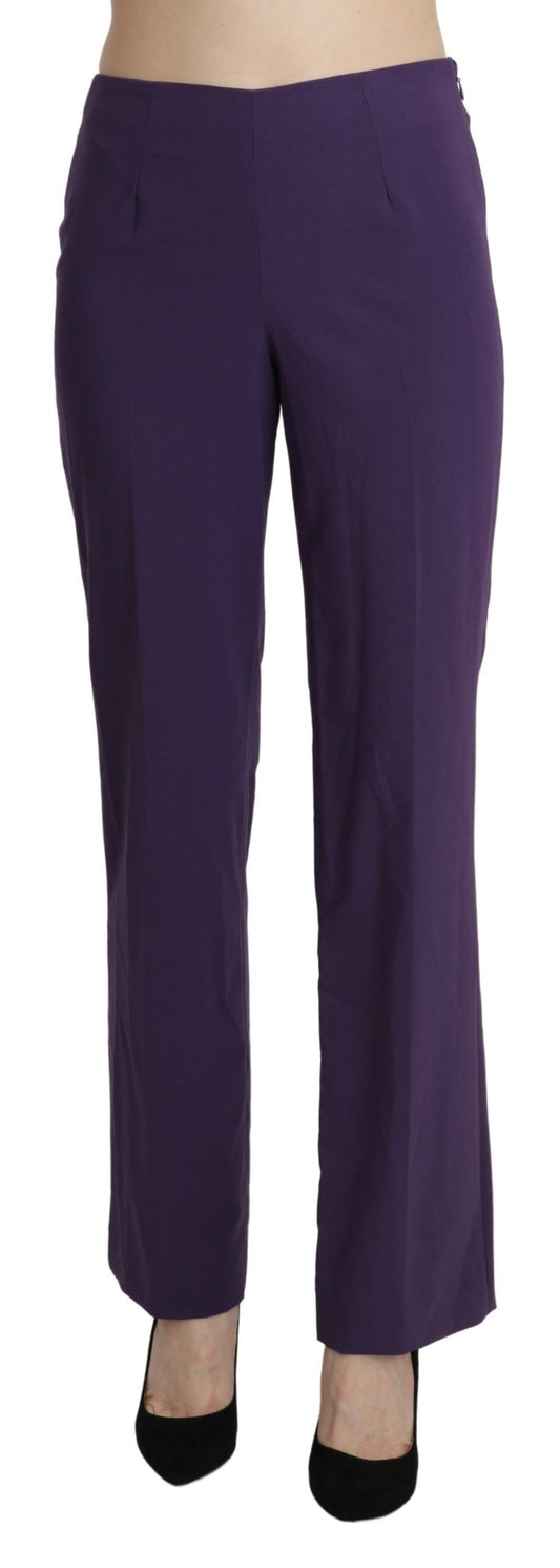 Pantaloni eleganti viola a vita alta dritti