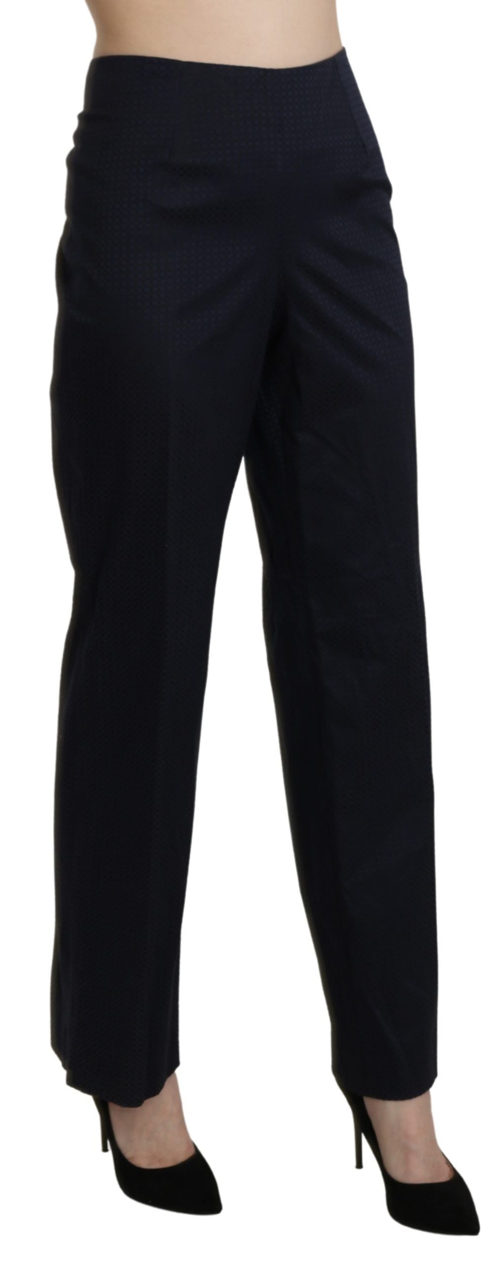 Pantaloni pantaloni eleganti dritti a vita alta blu navy