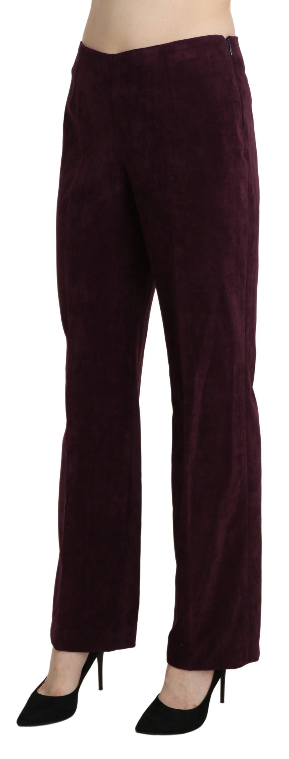 Pantaloni pantaloni dritti a vita alta in pelle scamosciata viola