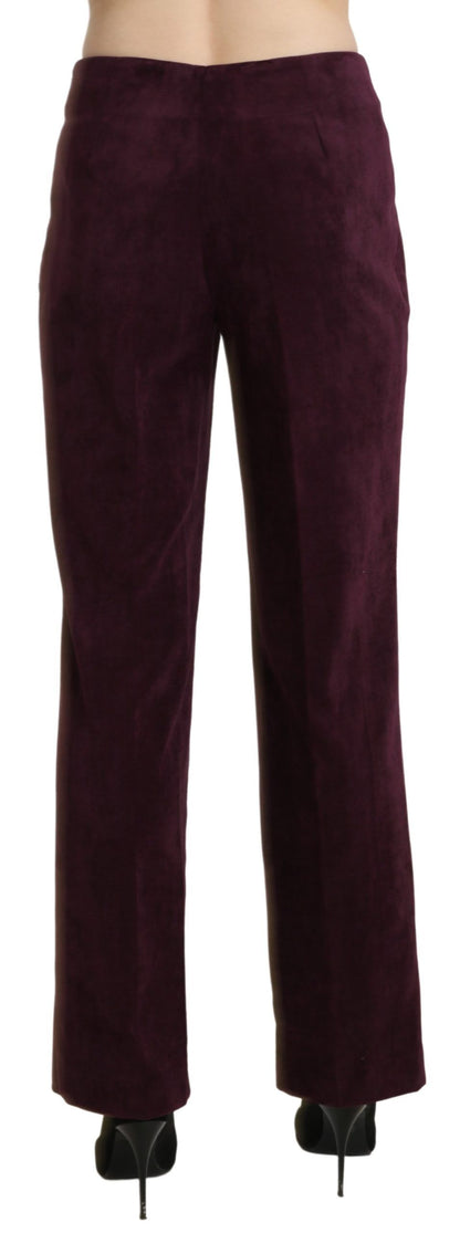 Pantaloni pantaloni dritti a vita alta in pelle scamosciata viola