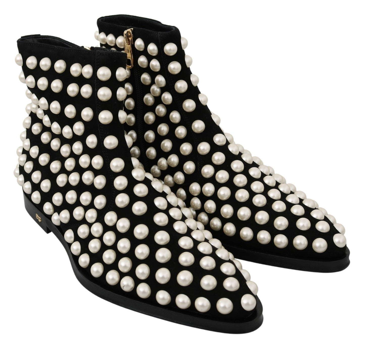 Chaussures bottes à clous en daim noir avec perles