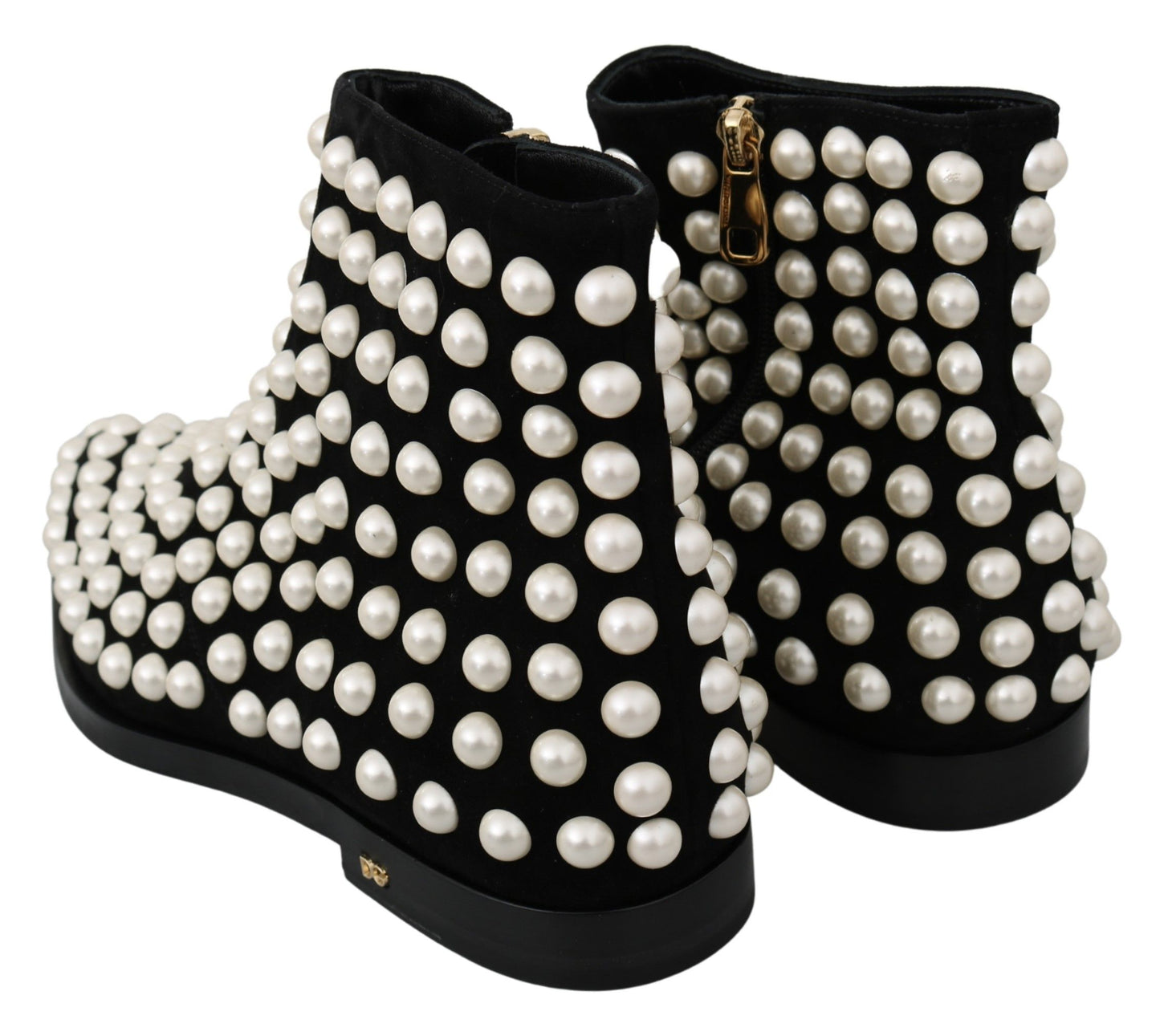 Chaussures bottes à clous en daim noir avec perles