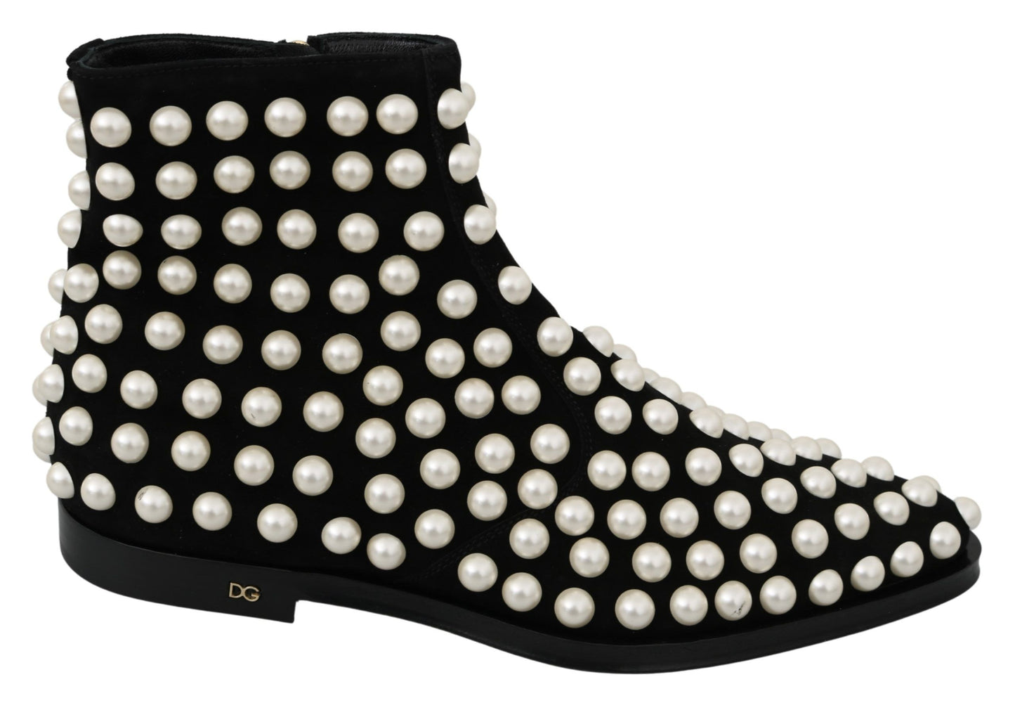 Chaussures bottes à clous en daim noir avec perles