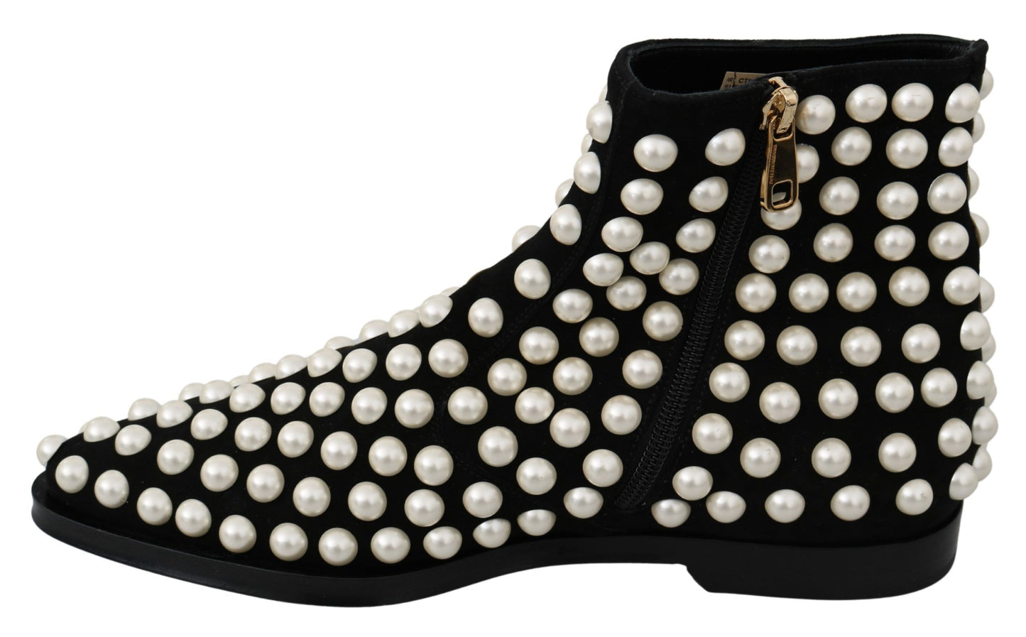 Chaussures bottes à clous en daim noir avec perles