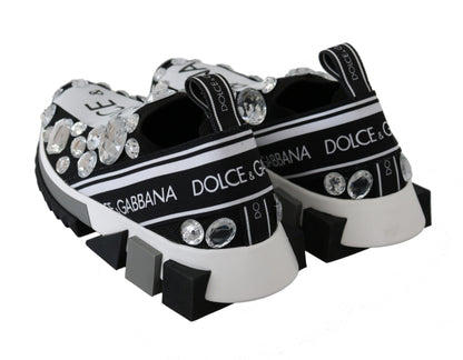 Scarpe sneakers da donna in cristallo bianco nero