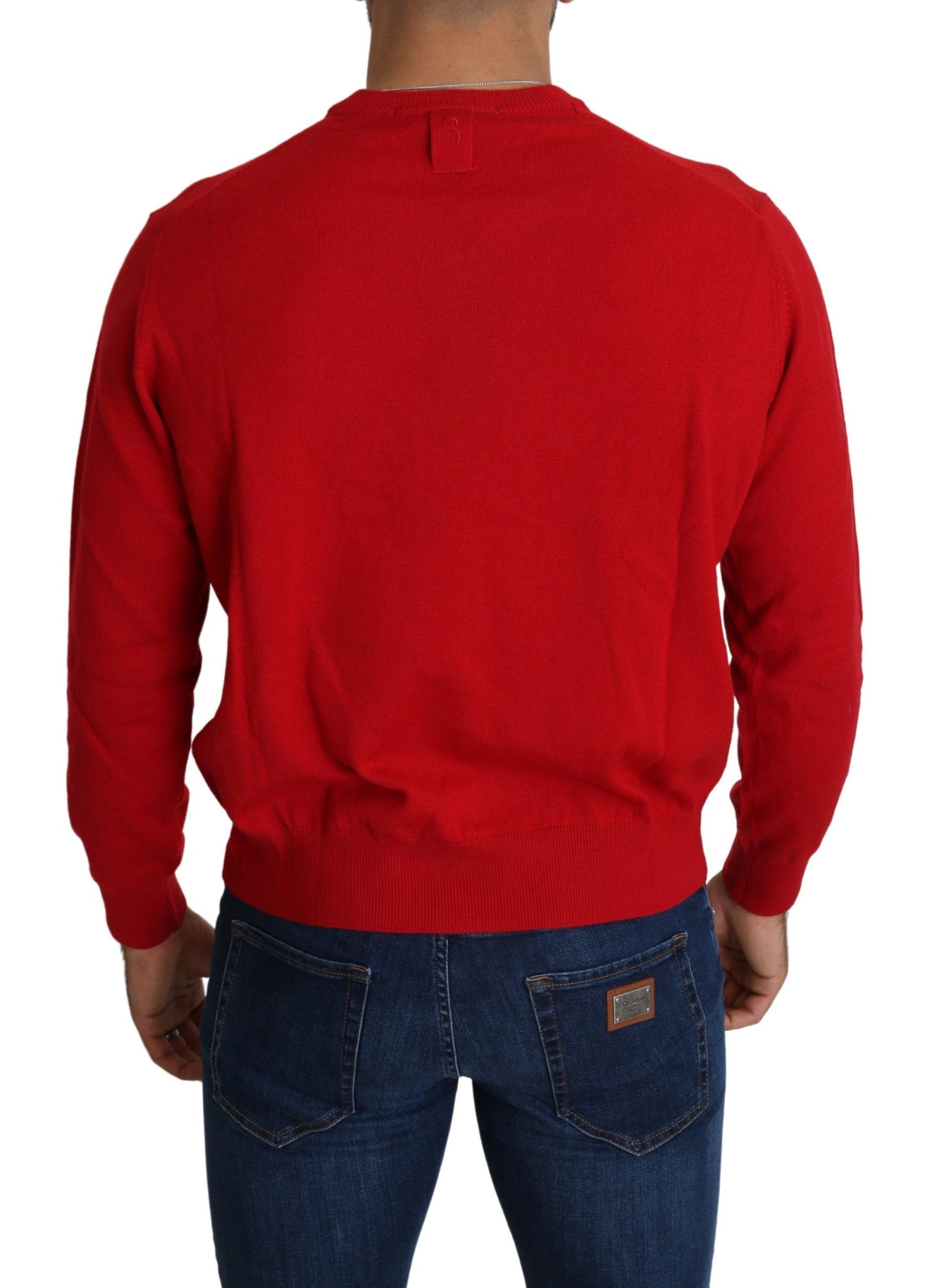 Maglione pullover in felpa di lana con scollo a V rosso