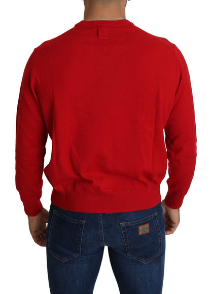 Maglione pullover in felpa di lana con scollo a V rosso