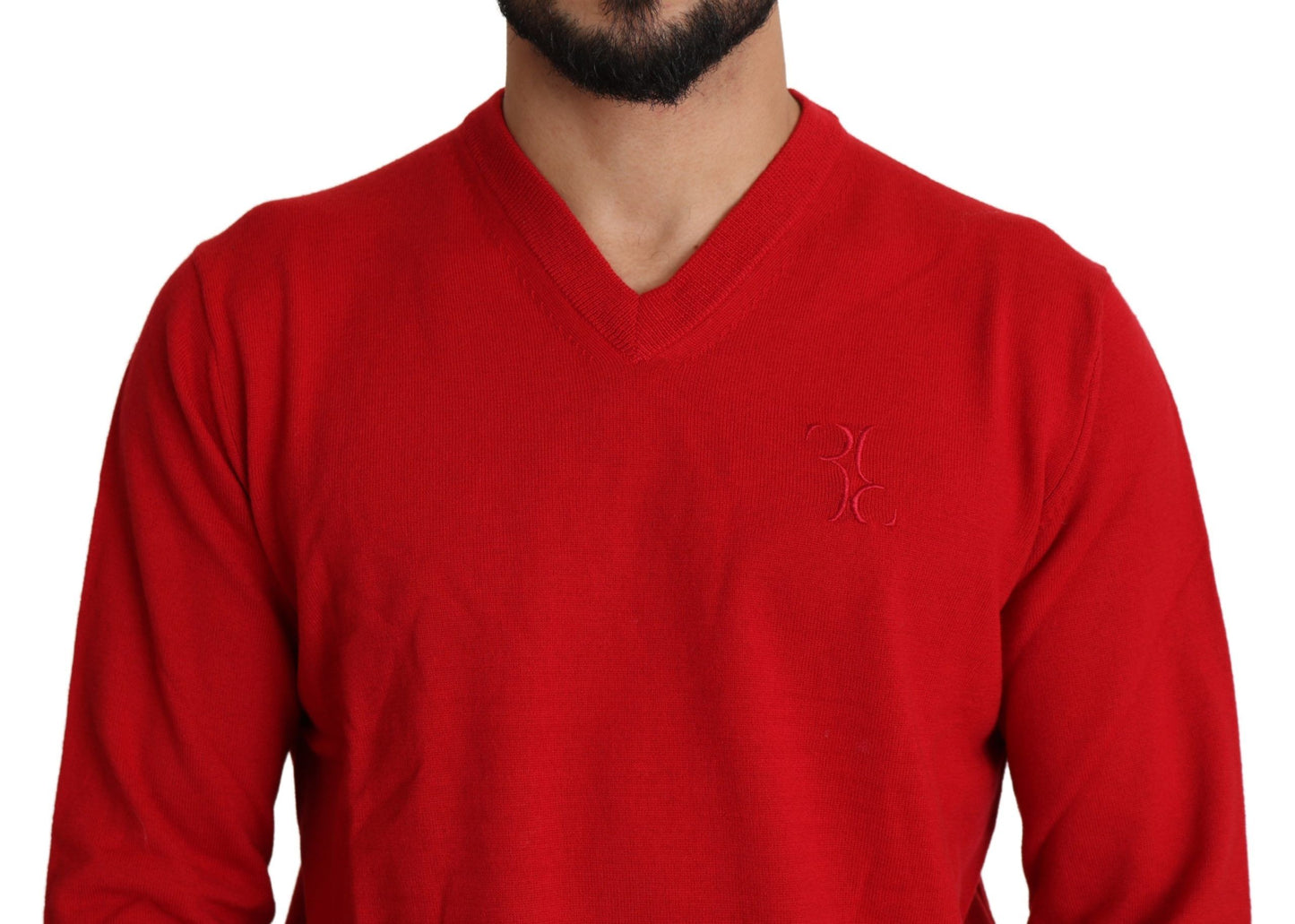 Maglione pullover in felpa di lana con scollo a V rosso