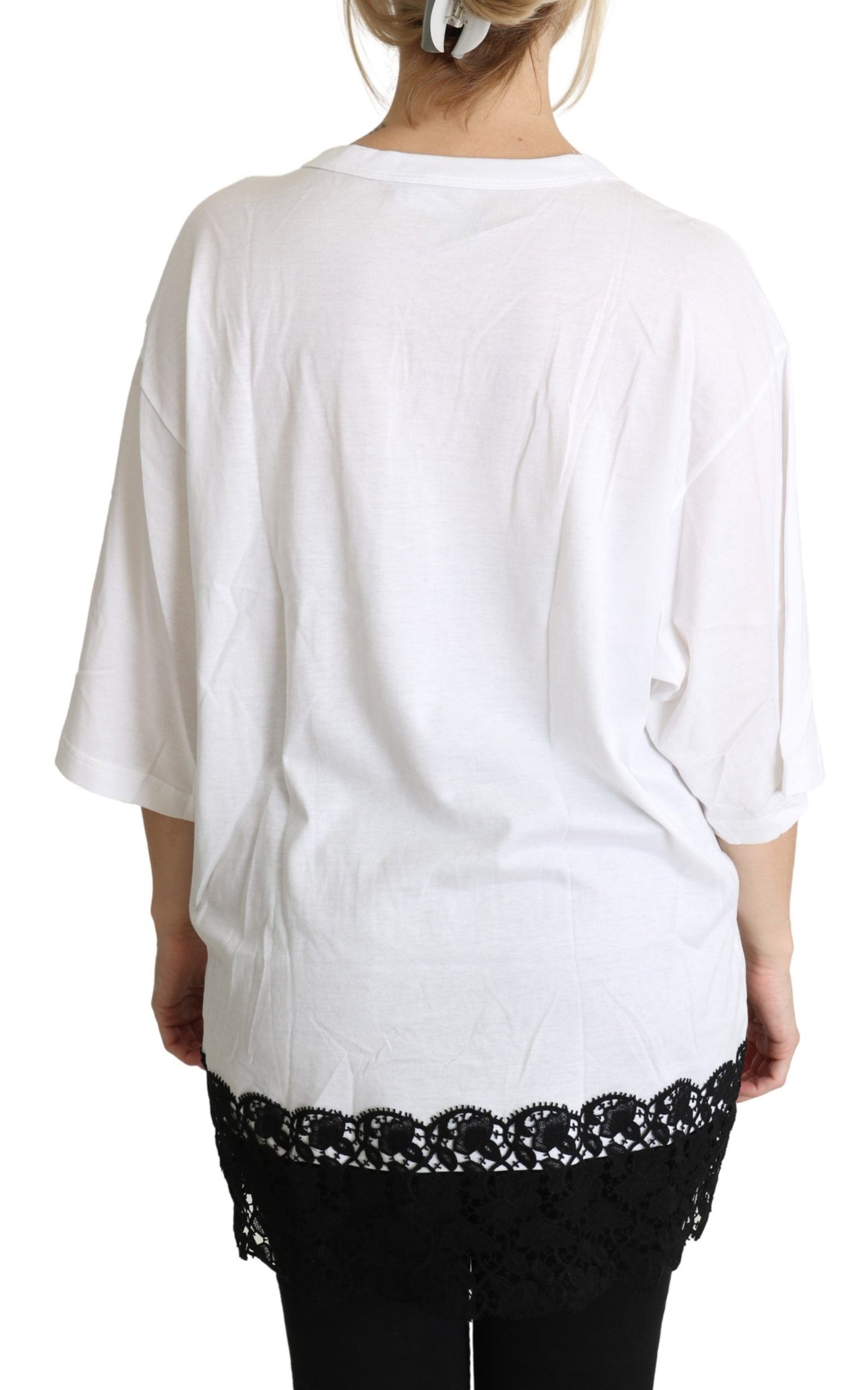 Top in camicia girocollo in cotone con stampa angelo bianco