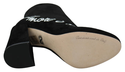 Schwarze Wildleder-Love Is Beauty-Stiefelschuhe