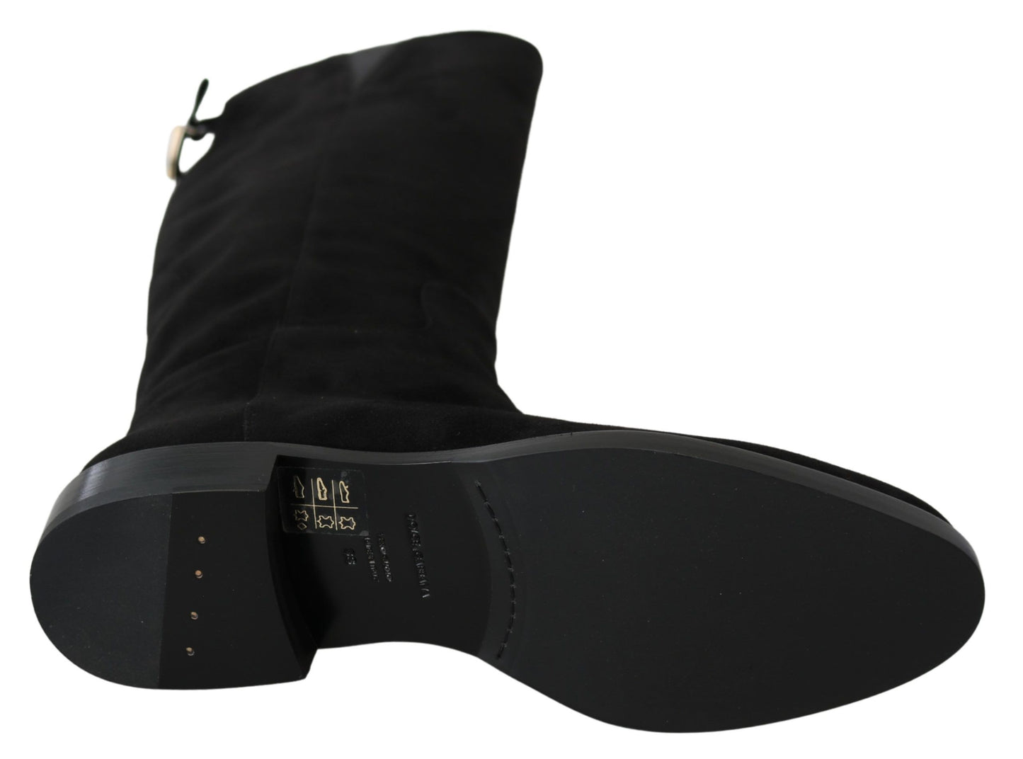 Schwarze kniehohe flache Stiefel aus Wildleder