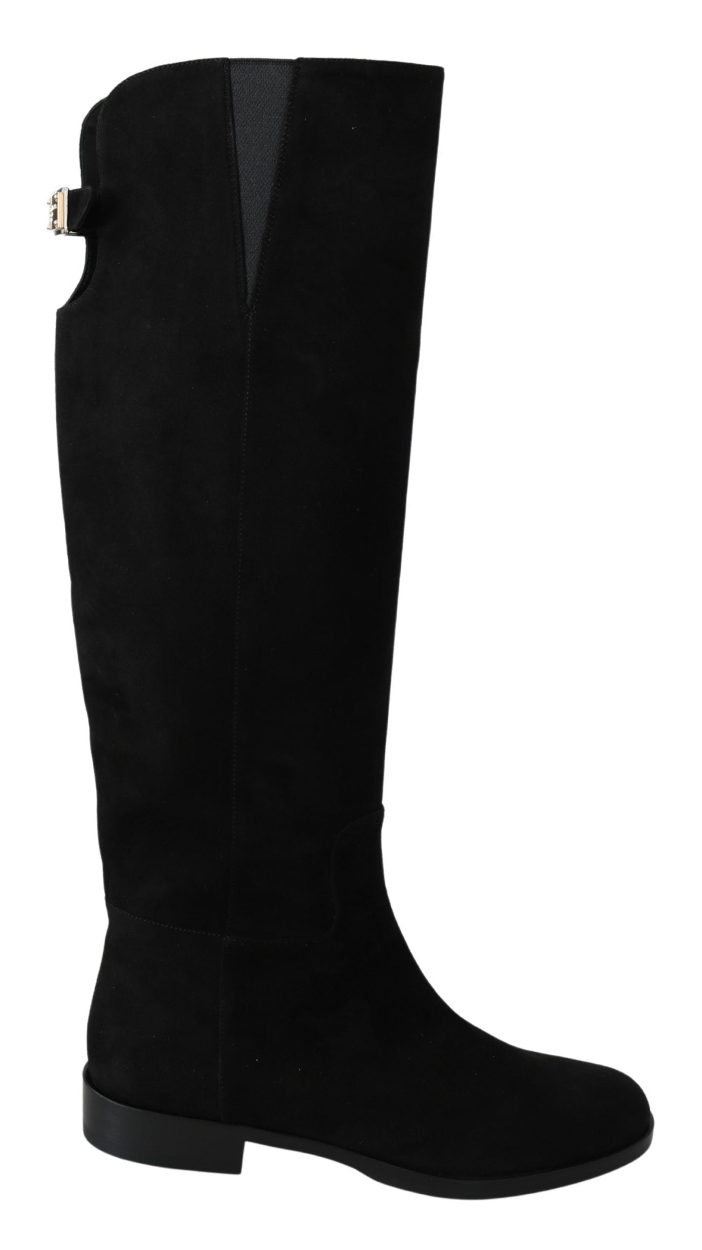 Bottes plates hautes en daim noires