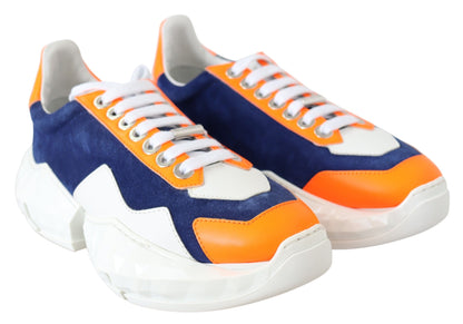 Diamantblau-orangefarbener Ledersneaker