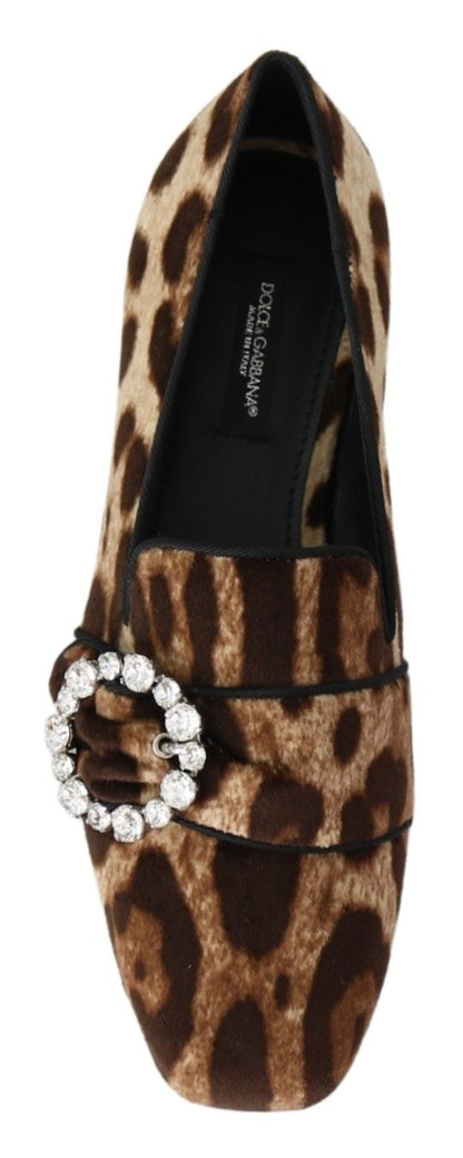 Leopard Print Crystal Embellished Loafers