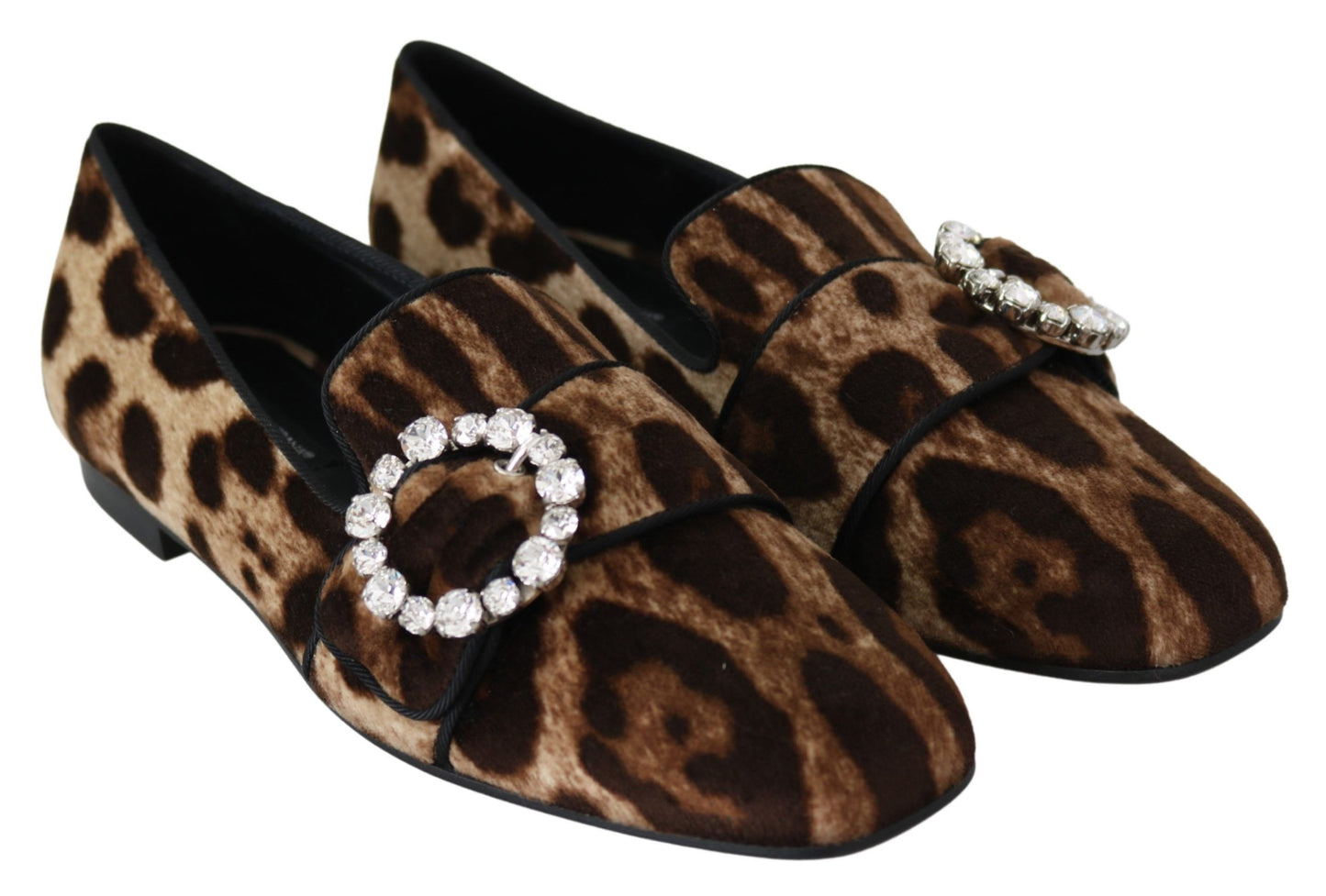 Braune Slipper mit Leopardenmuster und Kristallen