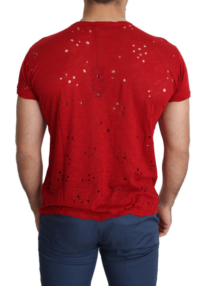 Rotes, perforiertes T-Shirt aus Baumwolle mit Logo-Print für Herren