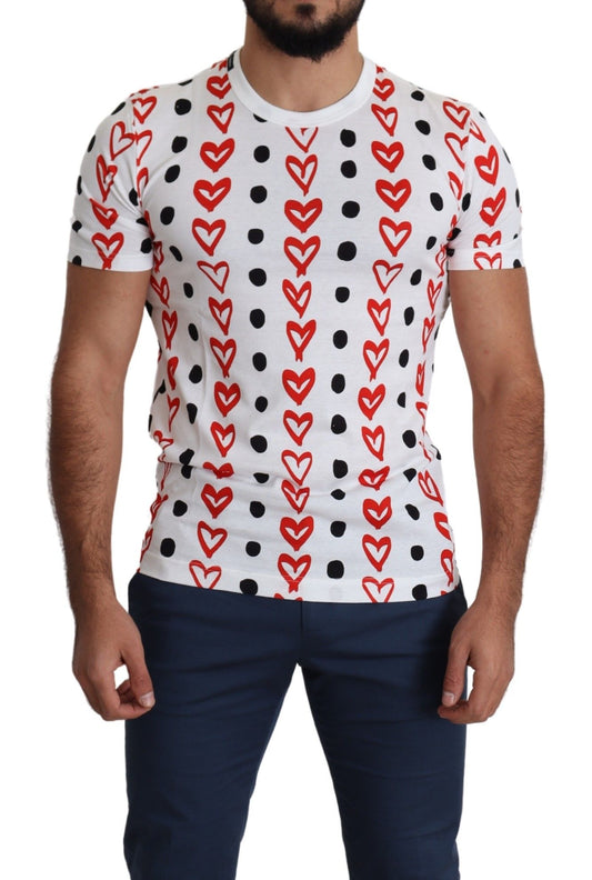 T-shirt da uomo in cotone con stampa cuori bianchi