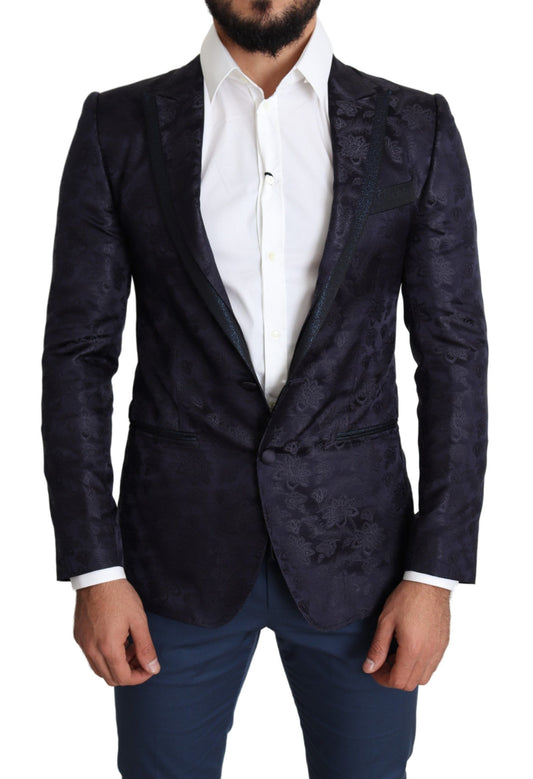 Manteau en soie jacquard fleuri bleu Blazer MARTINI