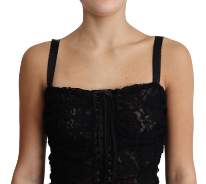 Mini abito bustier con corsetto floreale con pizzo nero